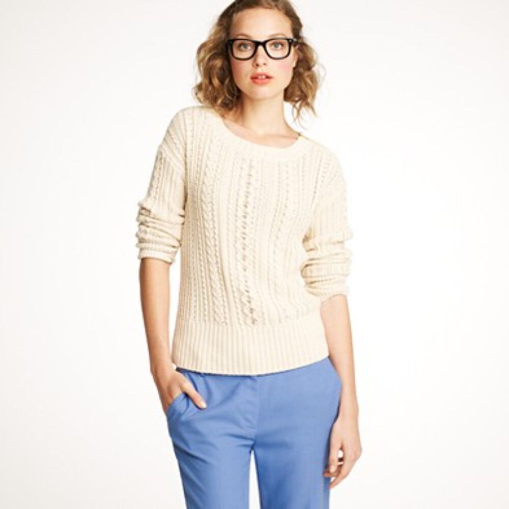 JCREW Honeycomb Cable Knit Crewneck Sweater White‎ Small